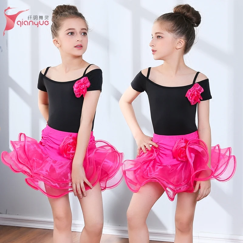 2pcs Latin Dance Dress Children Black Short Sleeve Dancing Suit Rumba