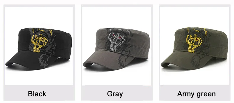 Сезонные повседневные стильные плоские шапки с вышивкой тигра, хлопковые Модные Военные шапки, регулируемые солнцезащитные кепки для мужчин и женщин