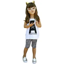 2PCS Summer New Toddler Kids Girls Vest Soft T shirt Tops Leopard Pants Outfits Clothes 2
