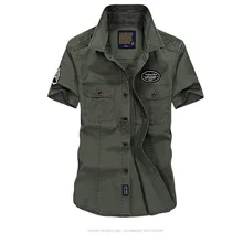 Брендовое платье с большим Размеры Для мужчин поле боя военные короткий рукав рубашки Молодежные летние Повседневное твердые тонкие рубашки Fit хлопок WGQ1757