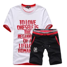 Летняя мужская спортивная одежда, мужские комплекты, футболка, дышащая, с буквенным дизайном, с коротким рукавом, с круглым вырезом, хлопковые футболки+ шорты