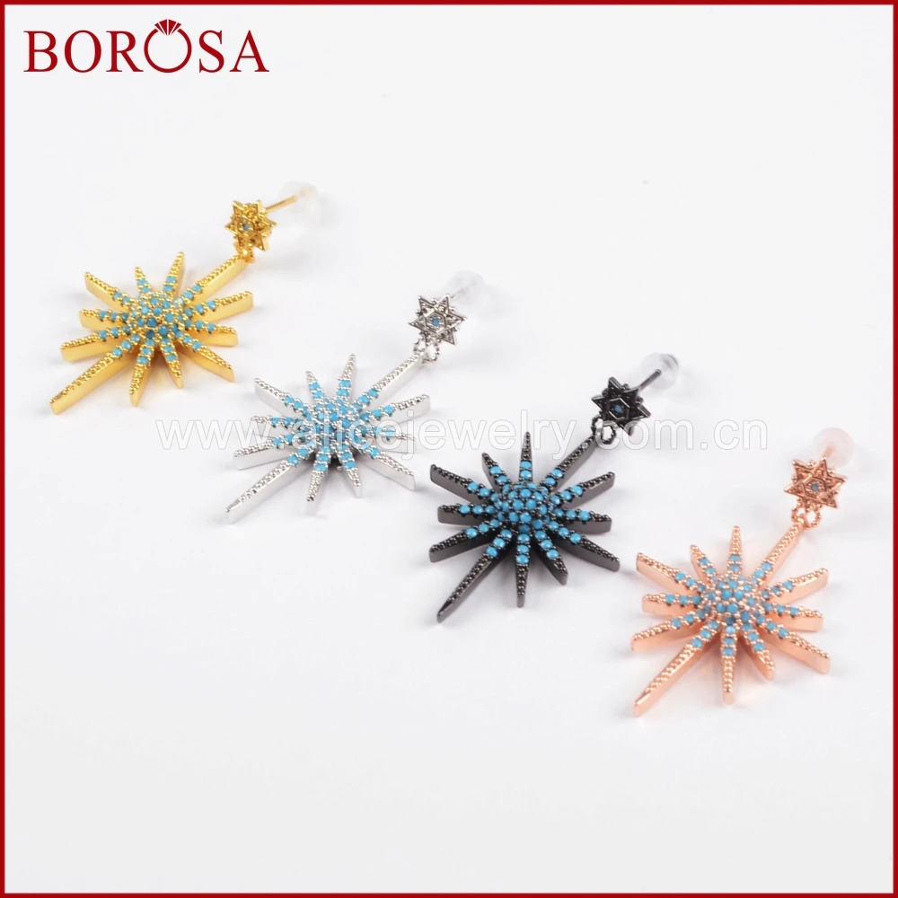 Borosa ручной голубой циркон Micro Pave Star очарование Druzy Серьги, mix Цвет моды камень cz Висячие серьги для Для женщин wx685