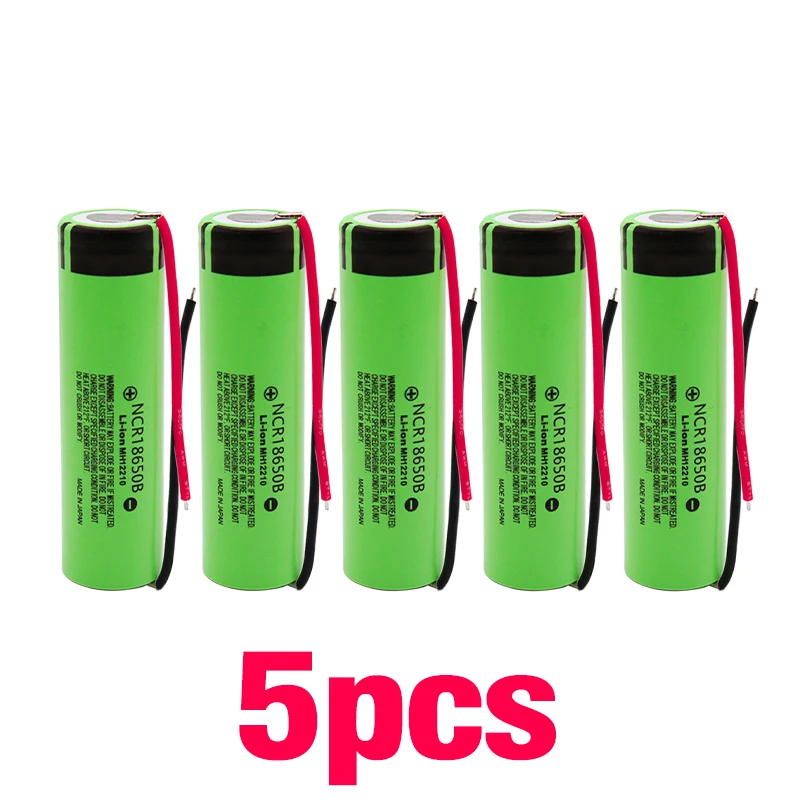 New 18650 battery 3400mah 3.7v lithium battery for NCR18650B 3400mah Suitable for Panasonic flashlight battery+ diy wire - Цвет: 5pcs