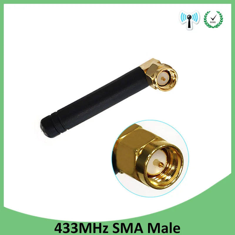 

10pcs 433MHz Antenna 2.5dbi SMA Male Connector 433 MHz antena Small size elbow rubber antenne Wireless Receiver for Lorawan