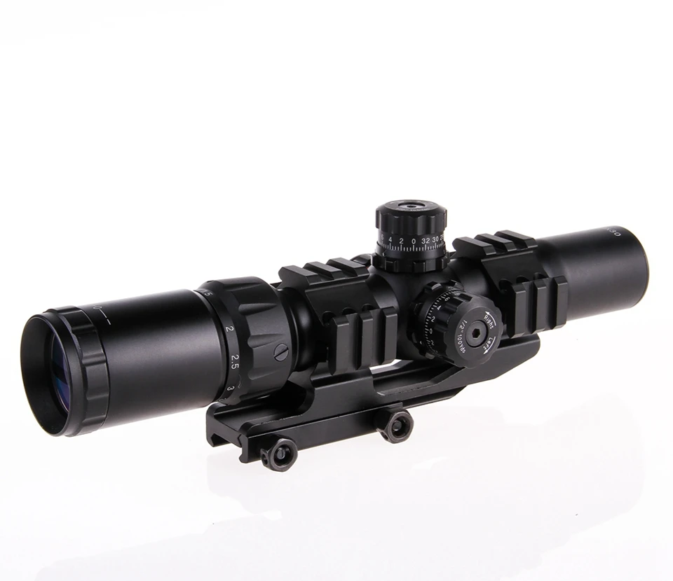 2016 Tactical Mustang 1.5-4x30 Hunting Shooting Rifle Scope Chevron Reticle with Offset Weaver Mount Ring fit