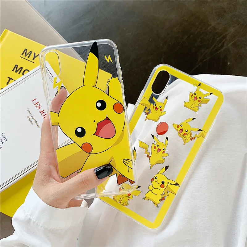 

Japanese lovely phone case for iphone XS MAX XR X 6 6s 7 8 plus cartoon cute happy pocket monsters transparent case fundas 7plus