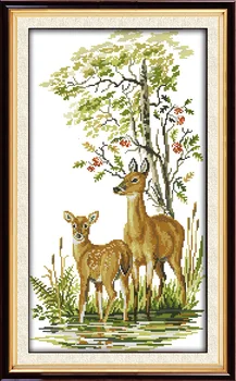 

Joy Sunday The deer mother and daughter cross stitch pattern kits handcraft make embroidery with chart