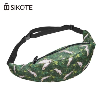 

SIKOTE New Woman Waist Packs Fashion Polyester Green grass parrot pattern Oxford Wallet Bags Travelling Mobile Phone Bag