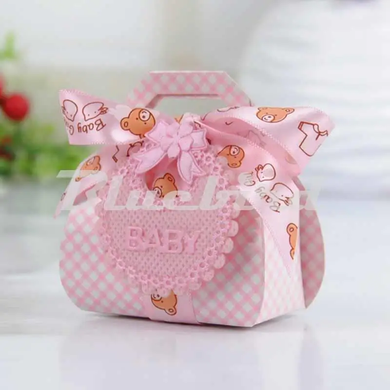 12 шт. Baby Shower конфетница, детская шоколад коробка карты Бумага Baby Bear пользу коробка с лентой лук и теги