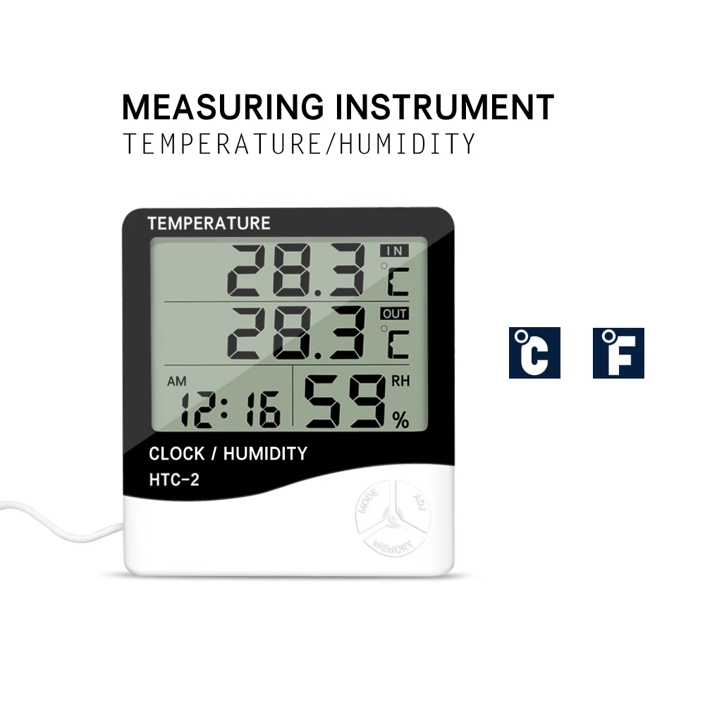 Многофункциональный Электрический цифровой ЖК-термометр, гигрометр, будильник, метеостанция, температура для комнатных, наружных ABS