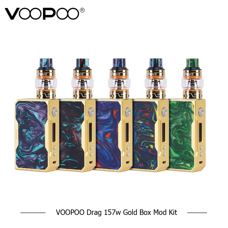 

Original Vaporizer Gold VOOPOO DRAG 157W TC Kit with 5ml UFORCE Tank golden frame resin panel 157W E-cigarette Vape DRAG Kit