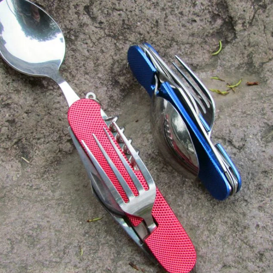Portable Outdoor Camping Tableware Folding Spoon Fork Knife Set Stainless Steel Travel Hiking