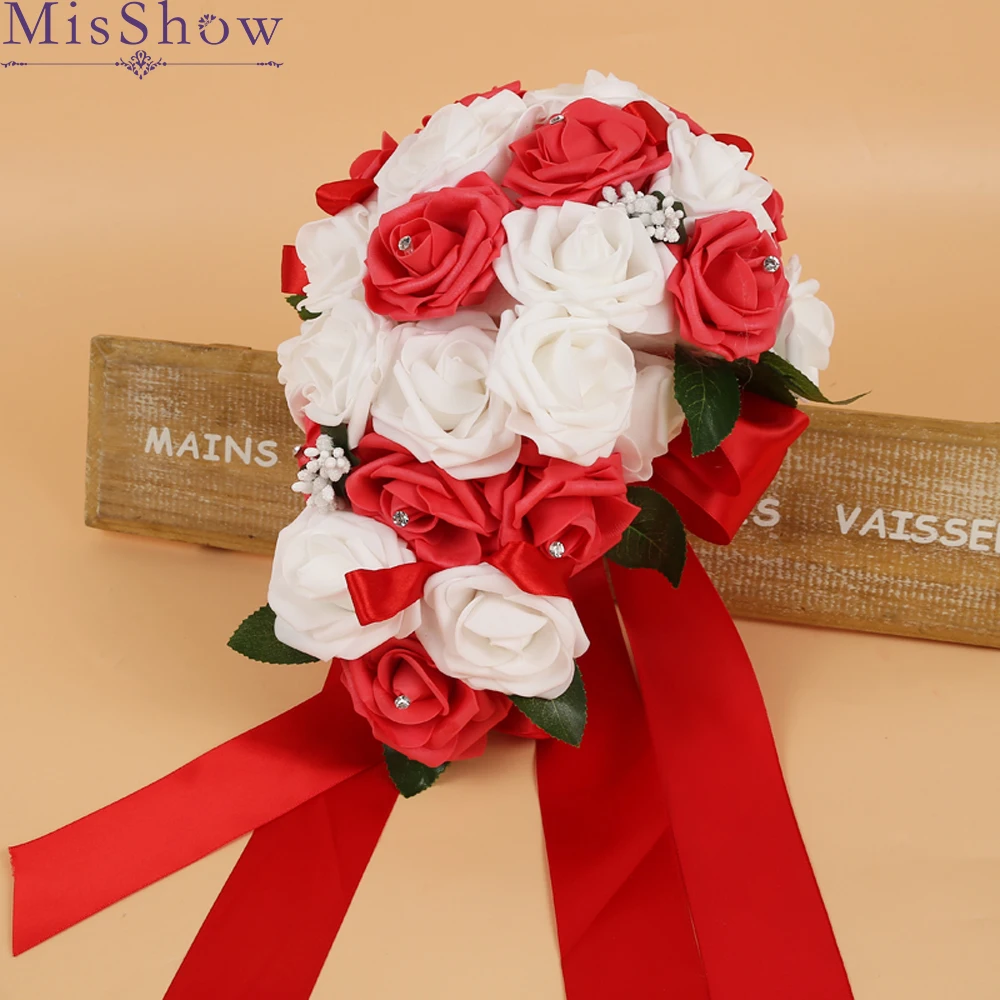 

Artificial Flowers Waterfall Bridesmaid Bridal Wedding Wedding Bouquets With Crystal Brooch Bouquets Brides Bouquet De Mariage