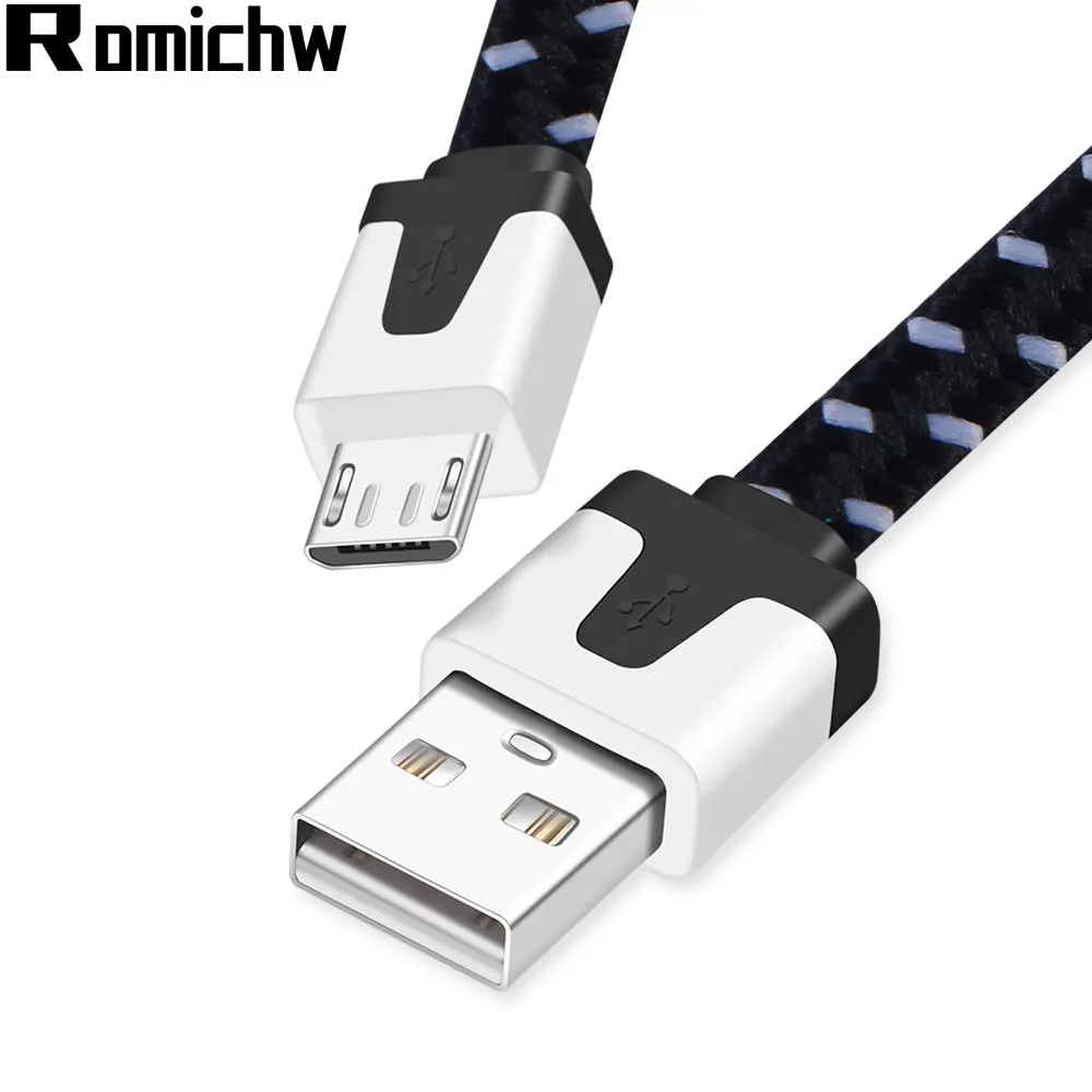 ROMICHW Micro USB кабель для быстрой зарядки USB кабель для передачи данных Android мобильный телефон usb зарядный шнур для samsung Xiaomi huawei нейлоновый кабель