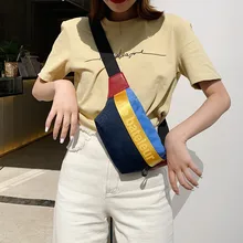 Женская тканевая Лоскутная сумка на плечо, подходящая по цвету, дорожные нагрудные сумки, спортивная поясная сумка на молнии для подростков