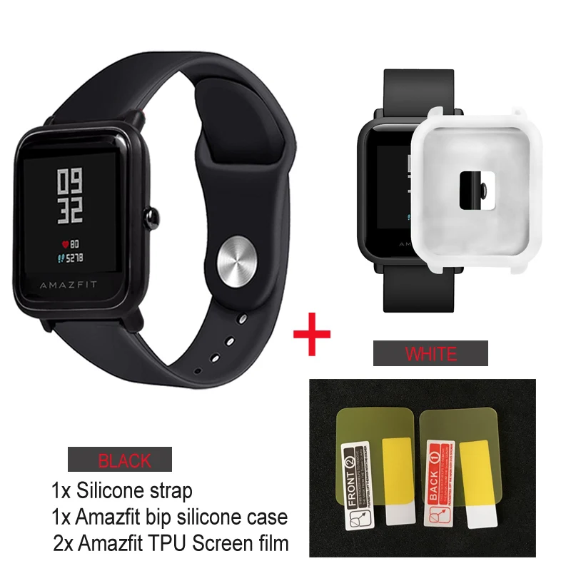 4в1/упаковка силиконовый мягкий ремешок для Xiaomi Huami Amazfit Bip BIT Молодежные часы браслет резиновый Amazfit bip чехол Крышка - Цвет: black strap-white