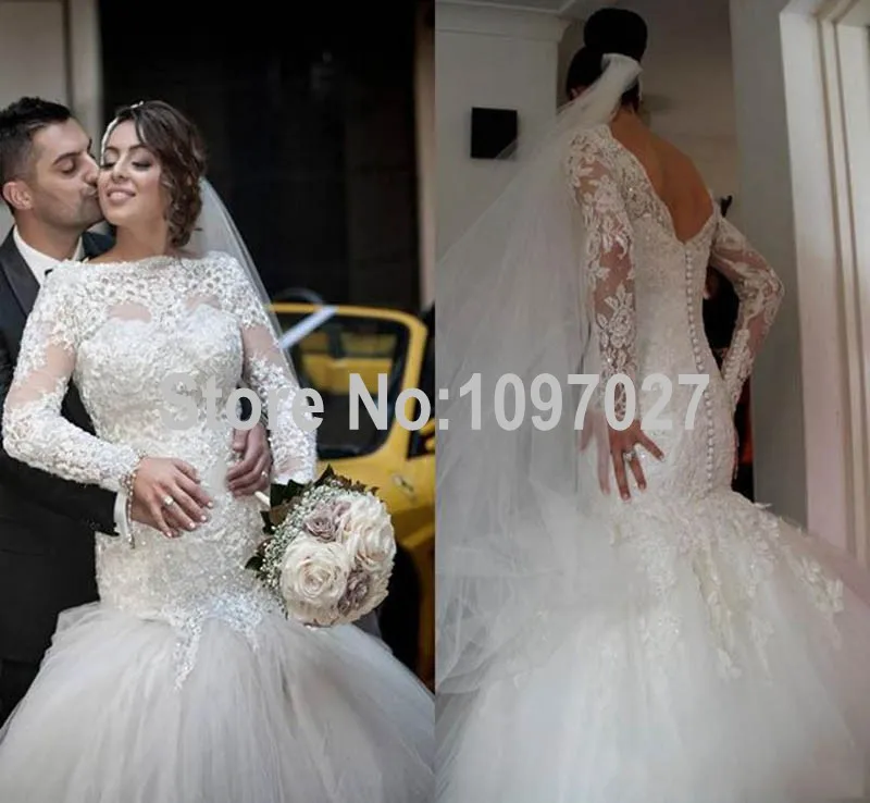 Hot Sale Cheap Vestido De Novia Sirena Lace And Tulle Vintage Long Sleeve Wedding Dress Imported ...