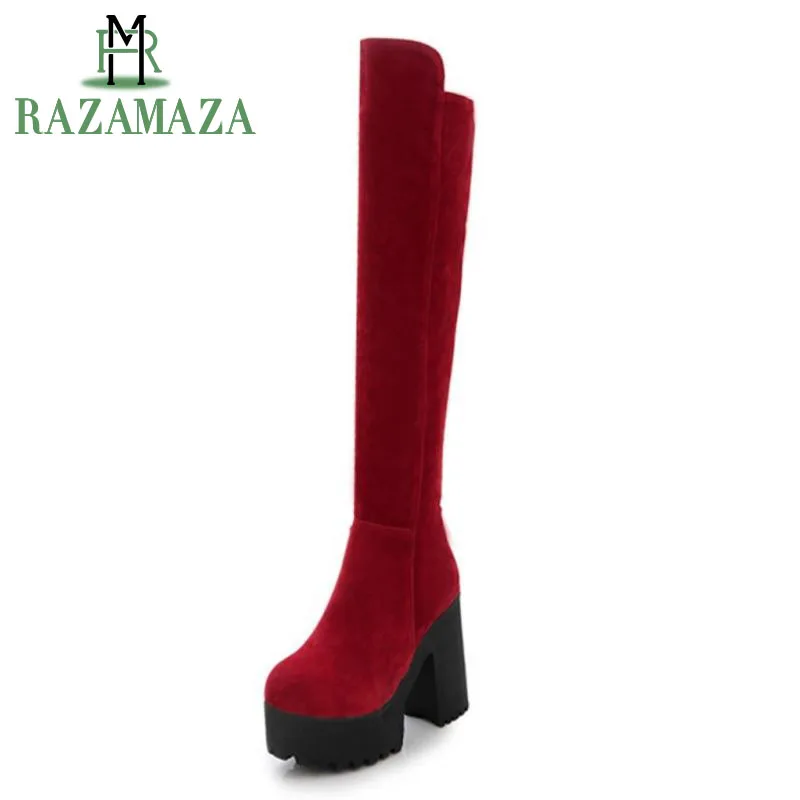 

ZALAVOR Size 34-43 Woen Over Knee High Heel Boots Zipper Platform Boots Thick Fur Shoes Cold Winter Long Botas Women Footwear