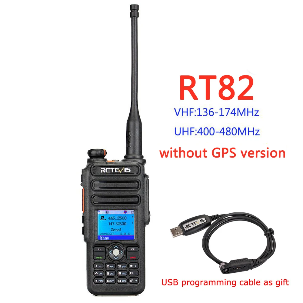 Двухдиапазонная DMR Retevis RT82 gps цифровая рация 5 Вт VHF UHF DMR IP67 Водонепроницаемый любительский радиоприемопередатчик Hf+ кабель - Цвет: without GPS