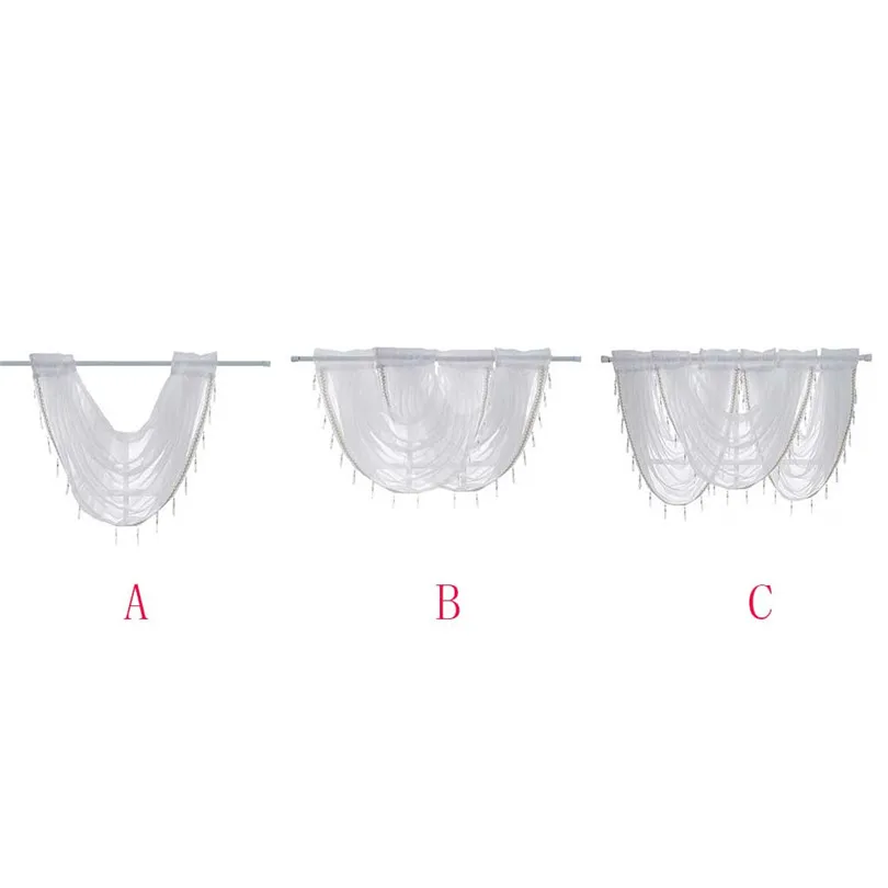 Curtain Window Valance Luxury White Diamond Sheer Embroidered Waterfall Window Valance Tassel Trim 2019 new #3M13 (5)