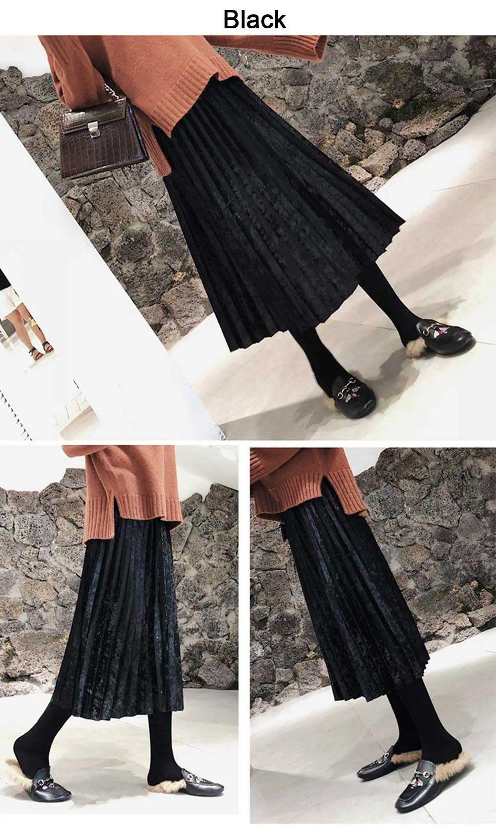 Женская длинная Плиссированная юбка, теплые бархатные леггинсы, имитация двух частей, яркий металлический цвет, макси юбки, брюки, набор, faldas jupe femme