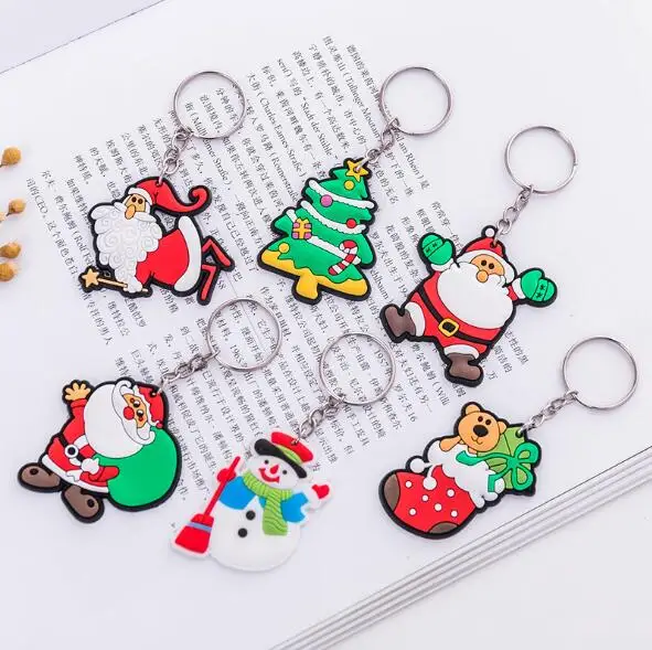 

48PCS mixed 6 designs 5cm Santa Claus key chains Christmas gift soft pvc keychain KIDS TOYS Christmas tree ornaments