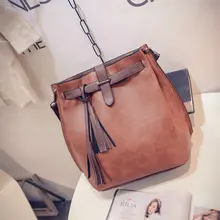 Brand Women Bag Tassel Handbags Solid Shoudler Bags Ladies Pu Leather Woman Messenger Bag Brown/red/gray / green