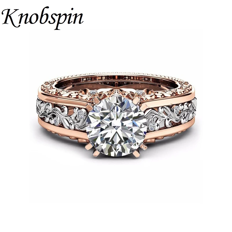 

Rose Gold Color Vintage Red Blue Crystal Rings Flower Cubic Zirconia Ring for Women Gift Jewelry bague femme Drop Shipping