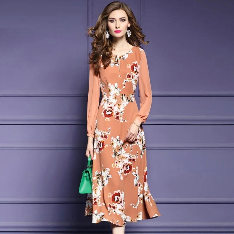 

Long sleeve dresses 2018 new Work Office Business dress plus size S XXXL Spring summer Clothes women elegant Print flower Dress