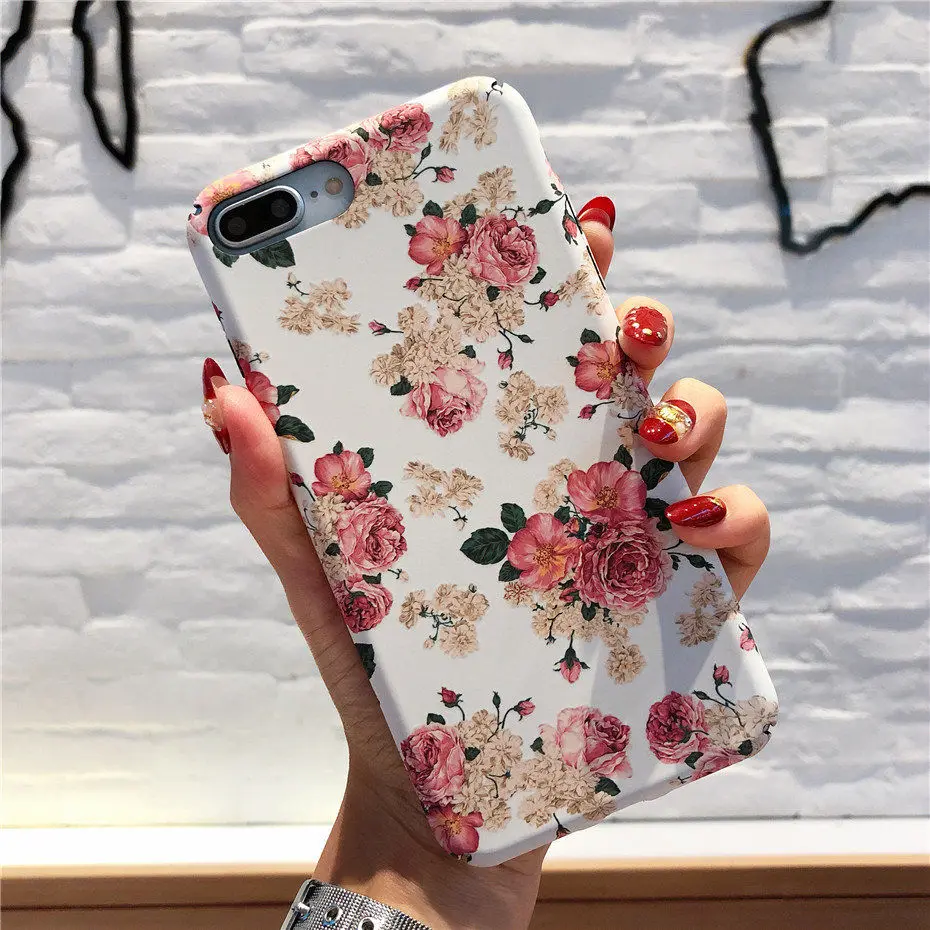 MOUSEMI For iPhone 6 6S 7 8PLUS Case Flower Phone Cases Hard Back Cover On For iPhone 8 Plus 6 6S 7 X Protective Case With Glass (5)