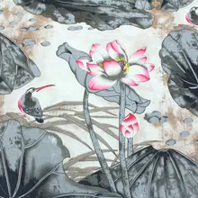 Хлопковый материал с печатным рисунком лотоса/льняная ткань