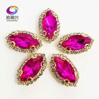 

Gold bottom Rose red Top grade Glass Crystal buckle, eye shape sew on rhinestones with holes,Diy/jewelry accessories SWEKG09