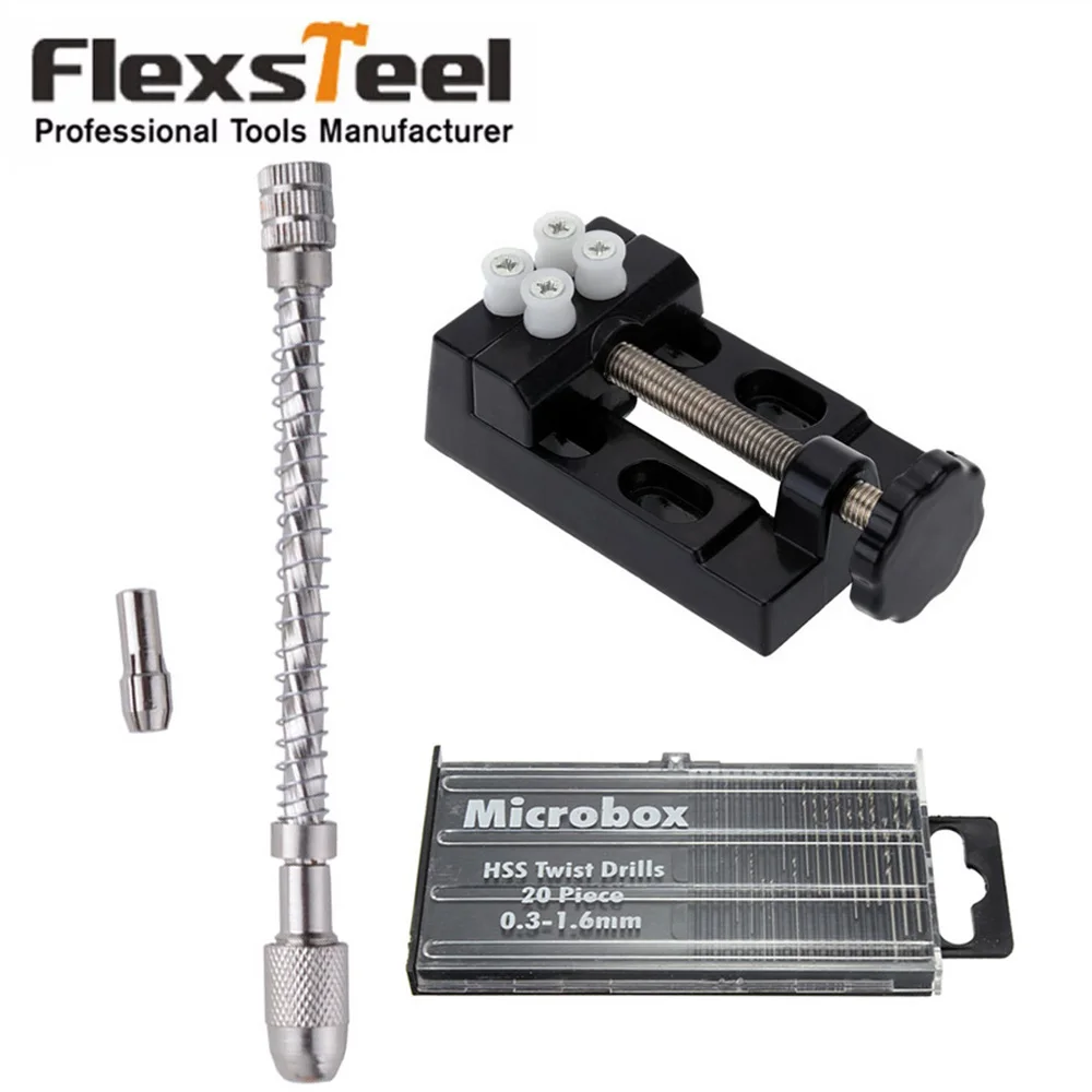 

DIY Carving Tool Kit Micro Precision Pin Vise Hand Drill+Mini Walnut Vise Clamp Table Bench Vice+20pcs Micro Twist Drill Bit Set
