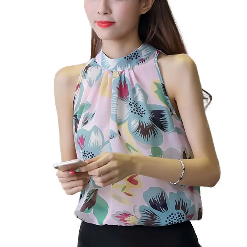 

VOLOCEAN Plus Size Chiffon Womens Tops 2019 Spring Summer Women Blouse Sleeveless Korean Shirt Women Casual Blusas Feminina