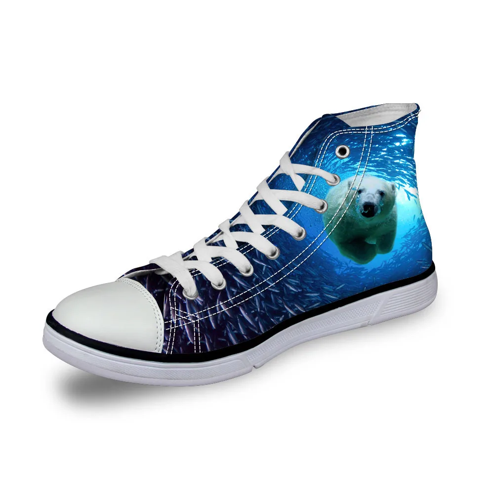 

Noisydesigns High top canvas women sneakers vintage vulcanized flat shoes ladies blue sea 3D catching fish print girls footwear