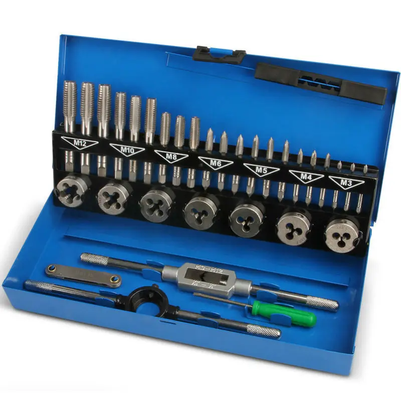 32PC Metal Case Metric Tap Die Set, Screw Thread Drill Kit, Pitch Gauge