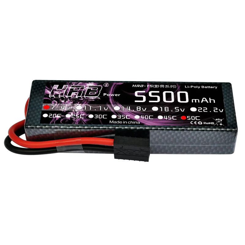 HRB RC Lipo батарея 2S 7,4 V 5500mAh 50C 100C жесткий чехол RC 1/10 1/8 весы для Traxxas Slash 4x4 RC автомобиль грузовик