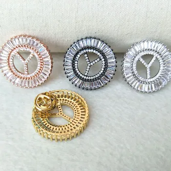 

4 Pcs Copper mirco pave cz zircon charms letter brooch,Chic circle charms big initials Y jewelry Findings BR03