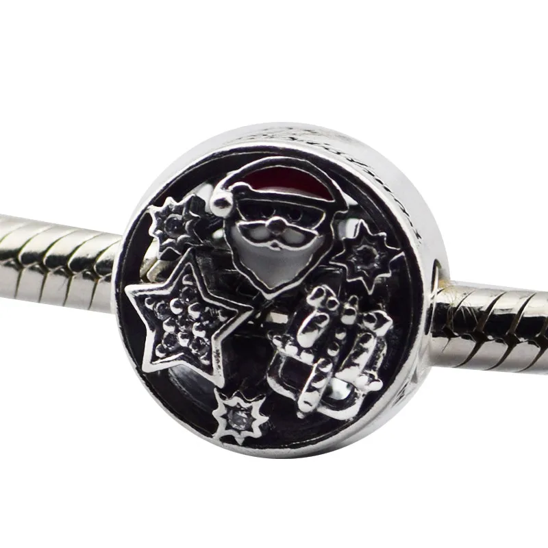 

100% 925 Sterling Silver Christmas Joy Charm With Mixed Enamel & Clear CZ For Jewelry making Fit Bracelets YL628