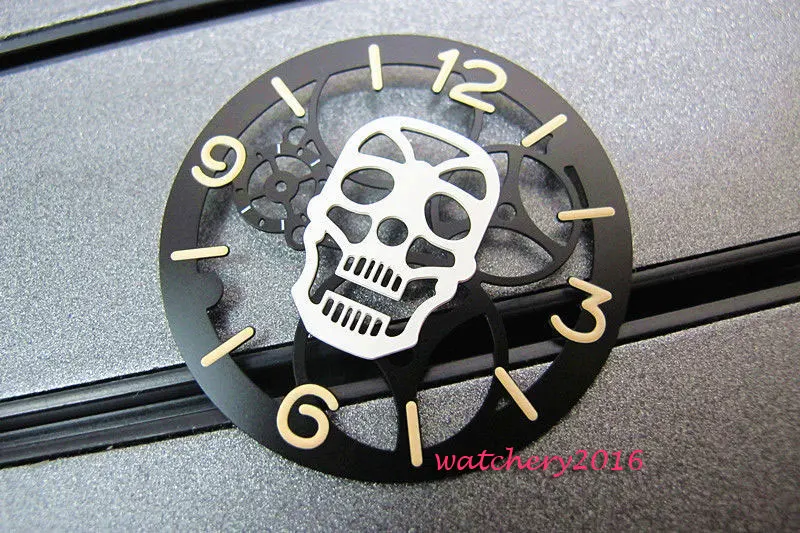 

38.9mm Fashionable Skull Luminous Black Dial for eta 6497 ST 3600 movement watch dial