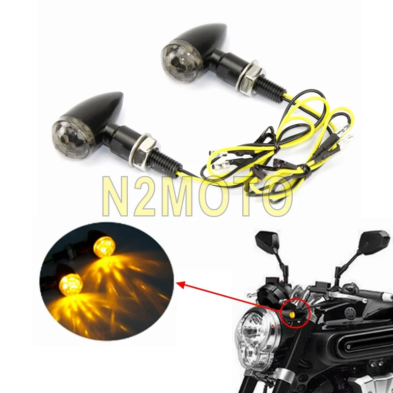 

2 Pcs Motorcycle Metal Black LED Mini Bullet Turn Signal Light E11 Emark Amber Indicator Blinker Licence Plate Light For Harley
