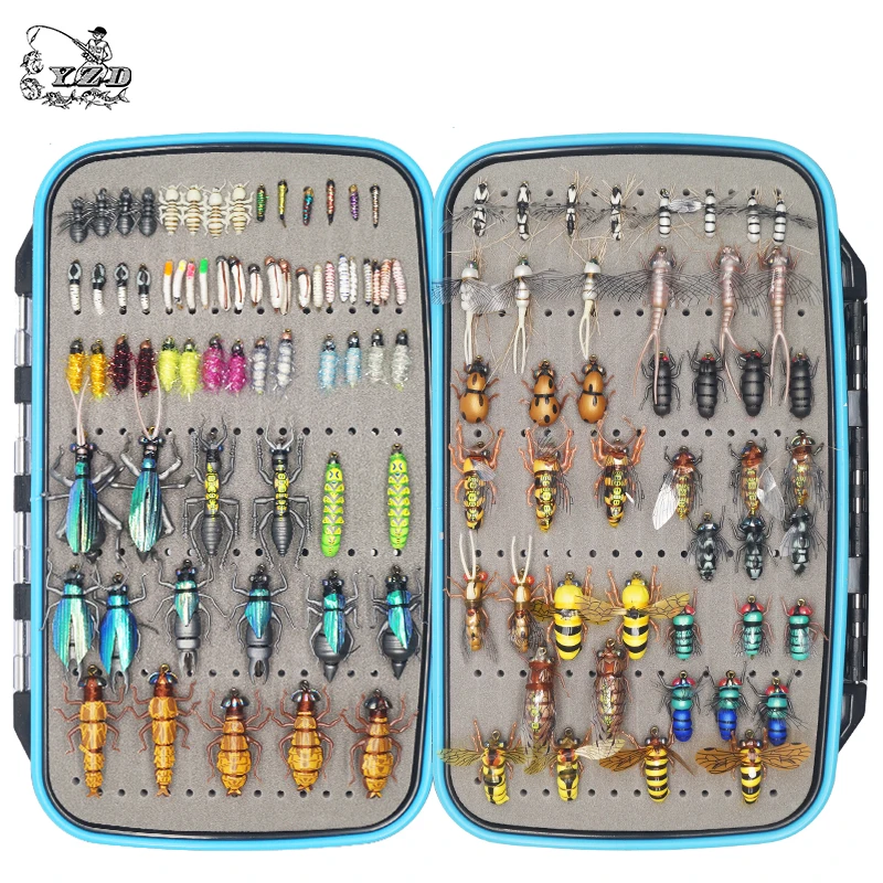 

113pcs wet dry fly fishing set nymph streamer poper flies tying kit for Rainbow Trout artificial bait fishing box