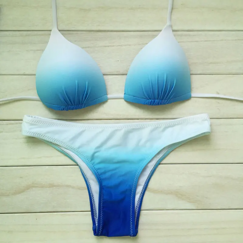 

Women Gradient Color Bikini Set Swimsuit Female Sexy Low Waist Push Up Padded Bathing Suit Ladies Printed Swimming Wear 2017