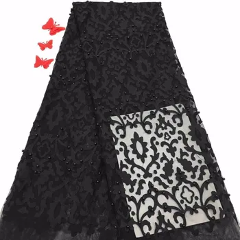 

Cassiel Lace Fabric Black 2018 Nigerian Lace Fabric, 3D Flower French Net Lace With Beads, High Quality Swiss Lace Fabric