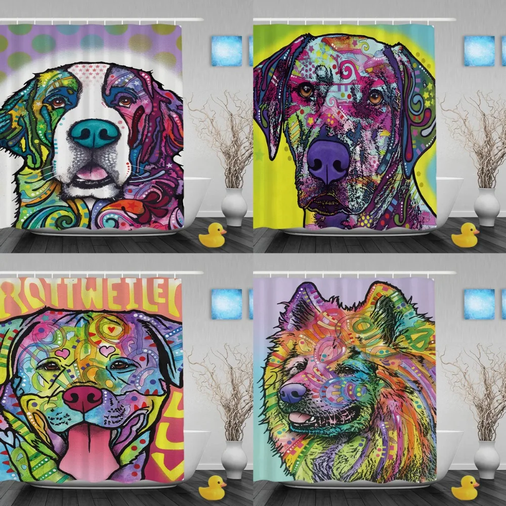 Cute Animals Decor Bathroom Curtains Pet Dog Rottweiler Shower Curtains