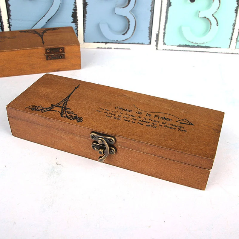 

Nostalgia Paris Eiffel Tower Wooden Pencil Box Retro Storage Case pen boxes
