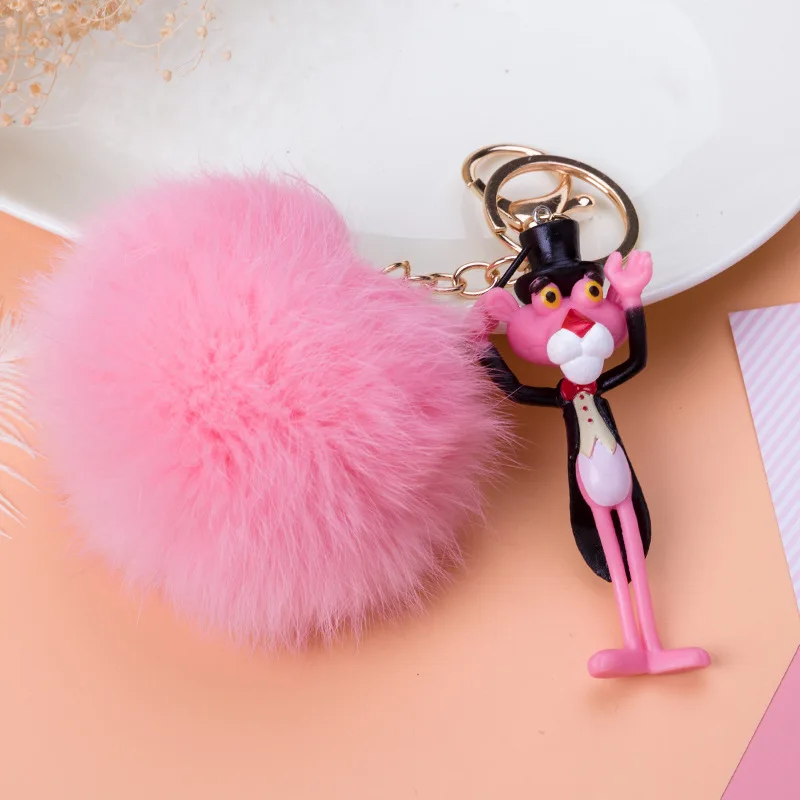 New Cute Anime Cartoon Pink Leopard Keychain Key Ring Holder Women
