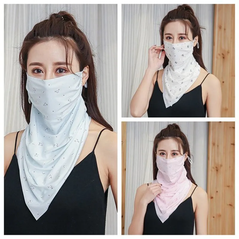 

1pcs Cycling Mask Outdoor Sports Women Print Mask Neck Warmer Triangle Ice Silk Cool Scarf