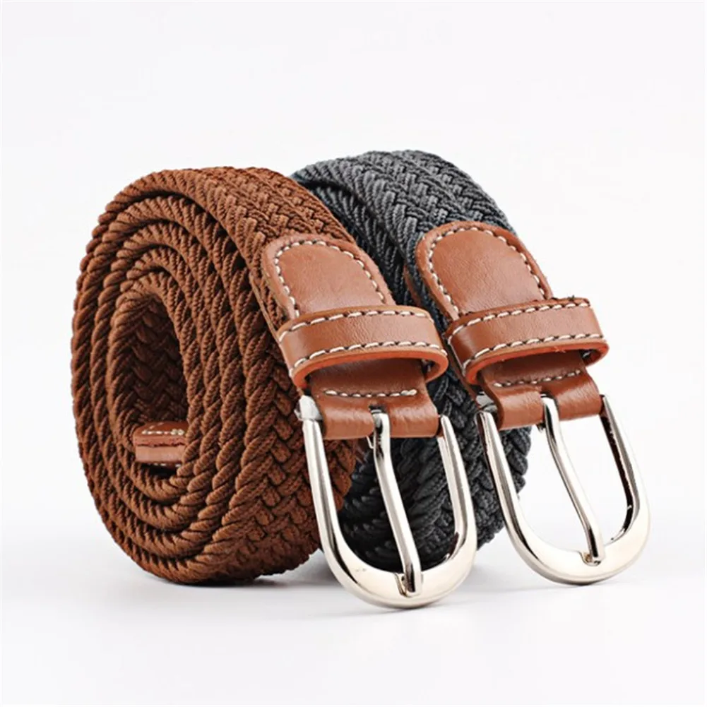 Men's Leather Covered Buckle Woven Canvas Elastic Stretch Belt Waistband new Men's Leather Covered Buckle Woven Canvas Elastic Stretch Belt Waistband new