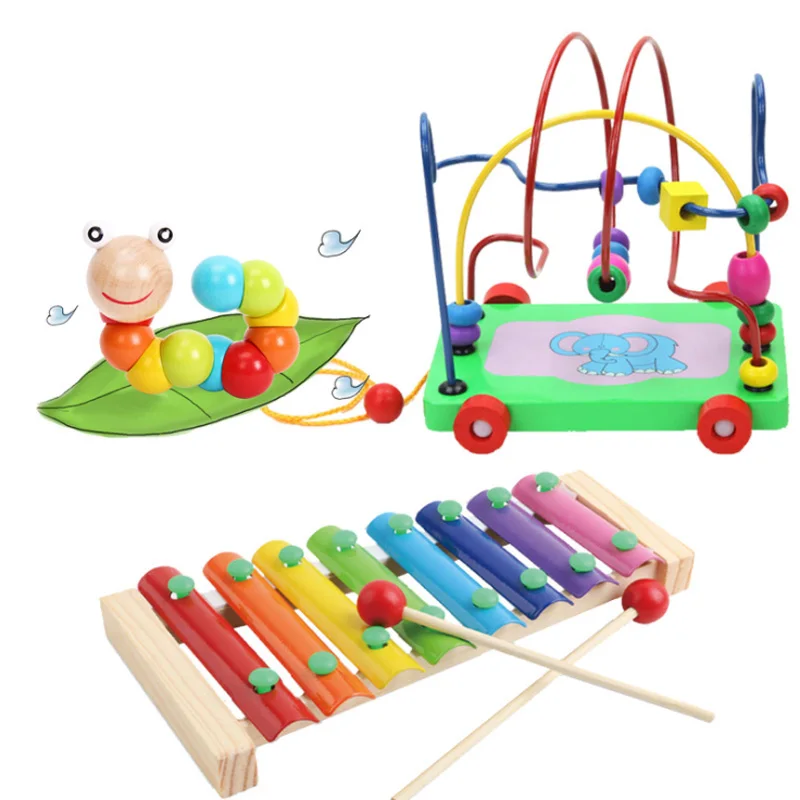 New 6 Types Include 3 Pcs/Set Bead Wire Colorful Wooden Early Educational Toy For Baby Kids Chilrden Musical Instrument Gift